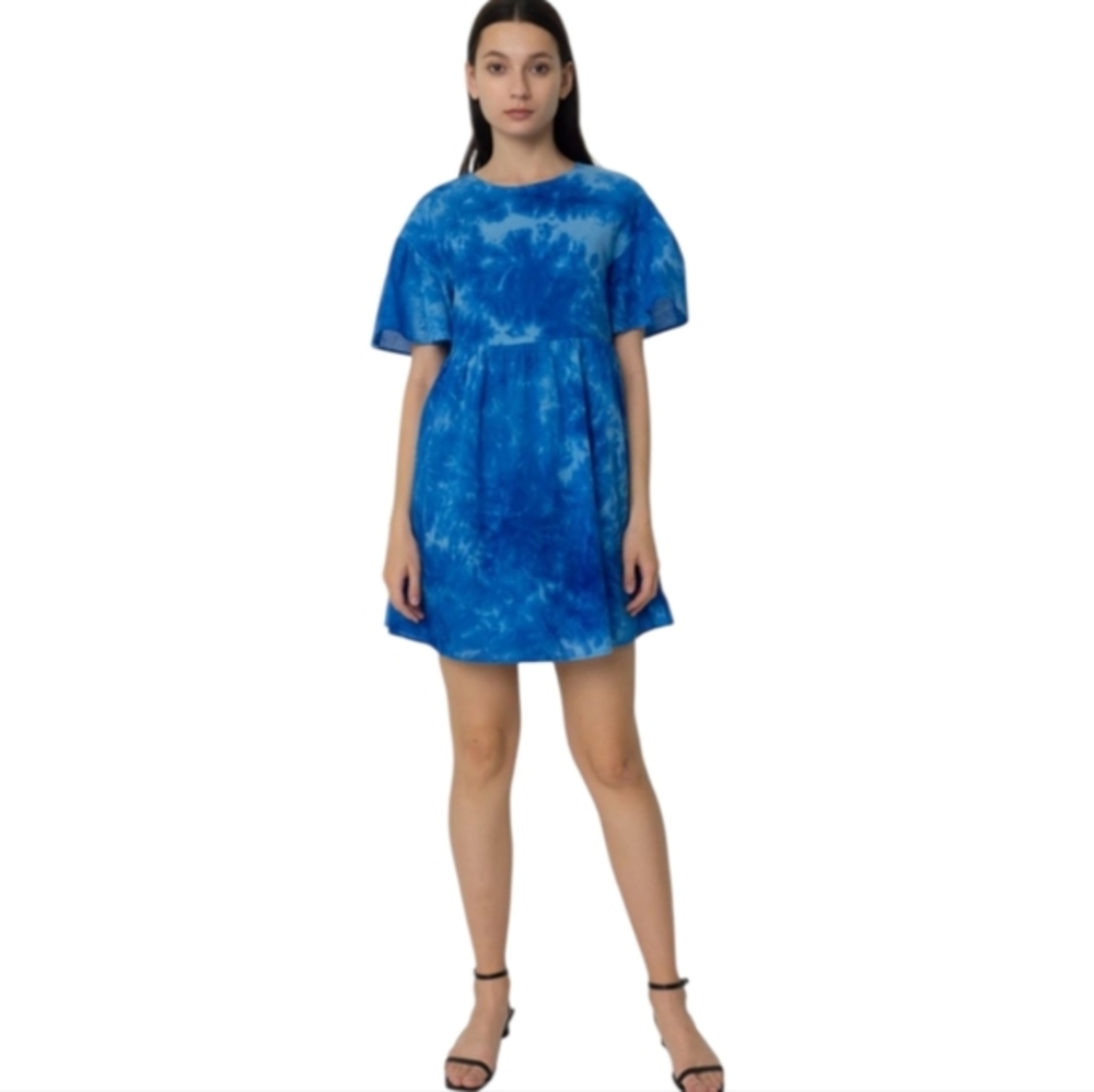 Comune Fresh Sky Yucca Blue‎ Tie Dye Babydoll Dress Mini Casual Summer XS